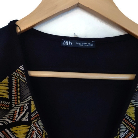 ZARA Tribal Black and Yellow Print Dress  Crepe Background Size XL - Picture 3 of 3